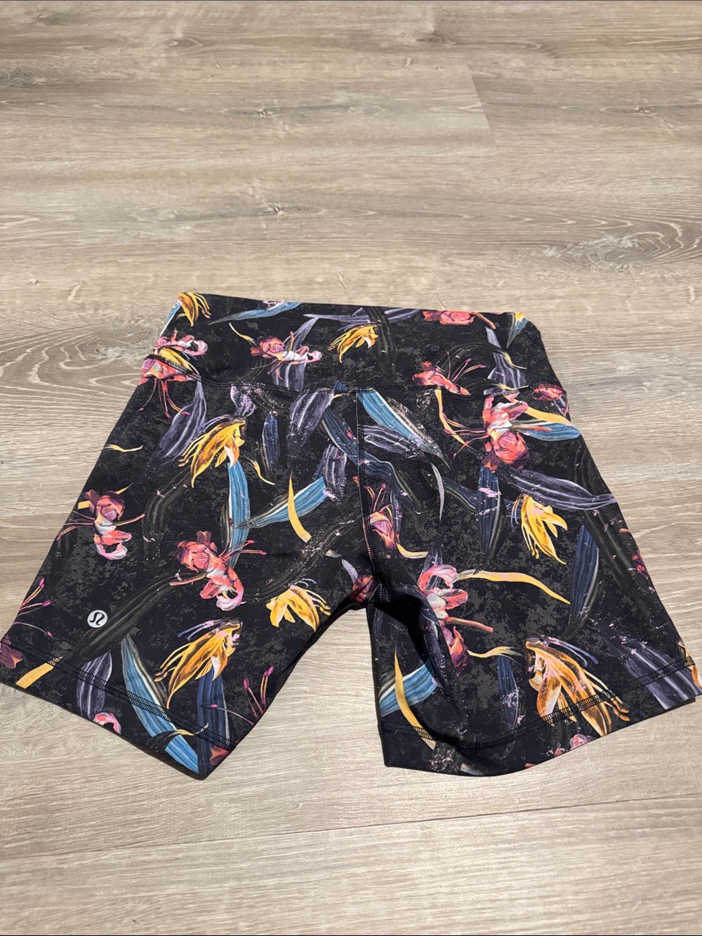 lululemon athletica Black Tropical Floral High-Rise Bike Shorts